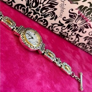 Brighton Nantucket Silver/Gold Tone/Round Case/White Dial/Toggle Bracelet Watch